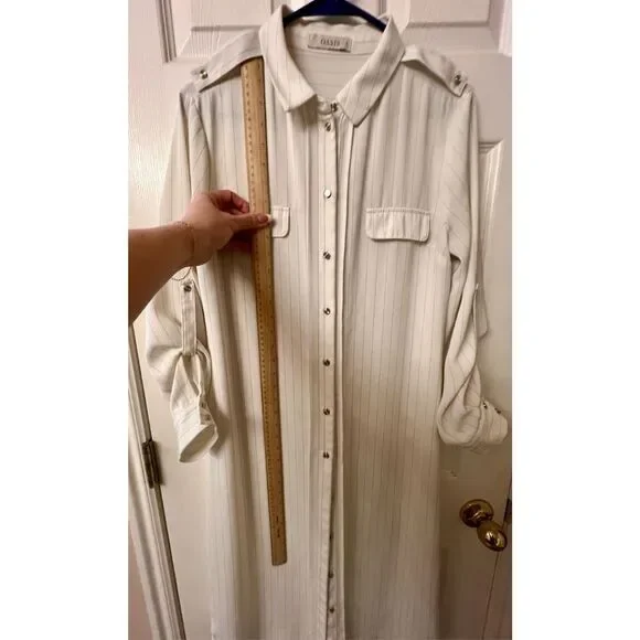 OASIS Women's White With Black Pinstripe Button-Up Long Midi Shirt Dress US 8 - Picture 9 of 12